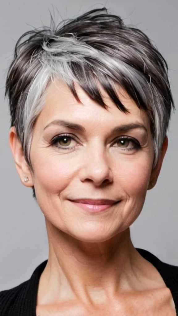 Asymmetrical Gray Pixie Cut Pixie Haircuts For Women Over 50