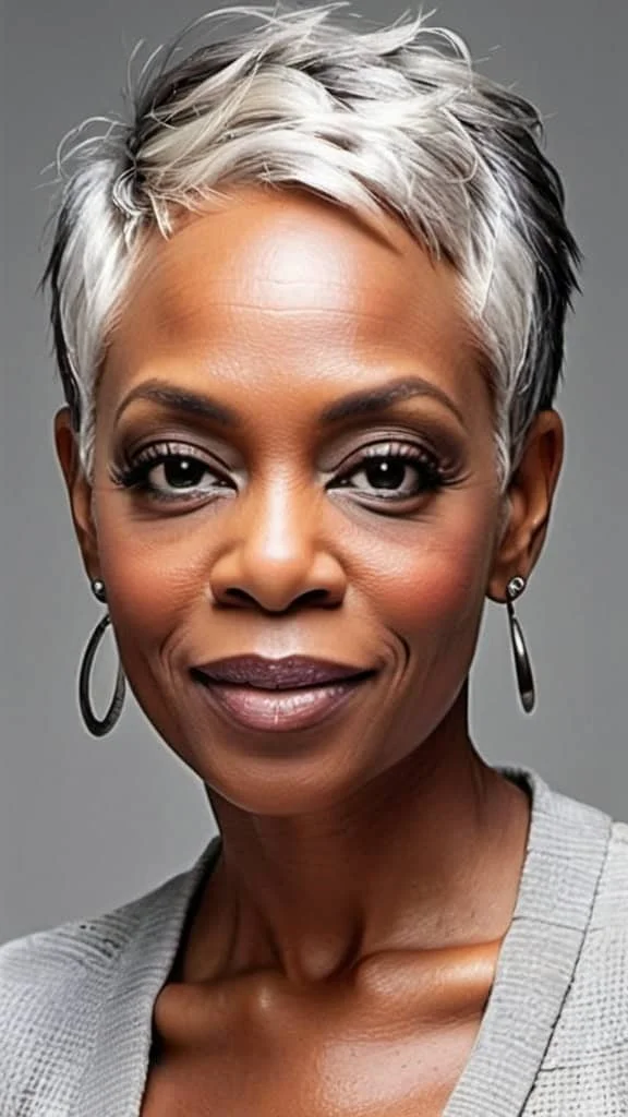 Asymmetrical Pixie Hairstyles for black women over 50