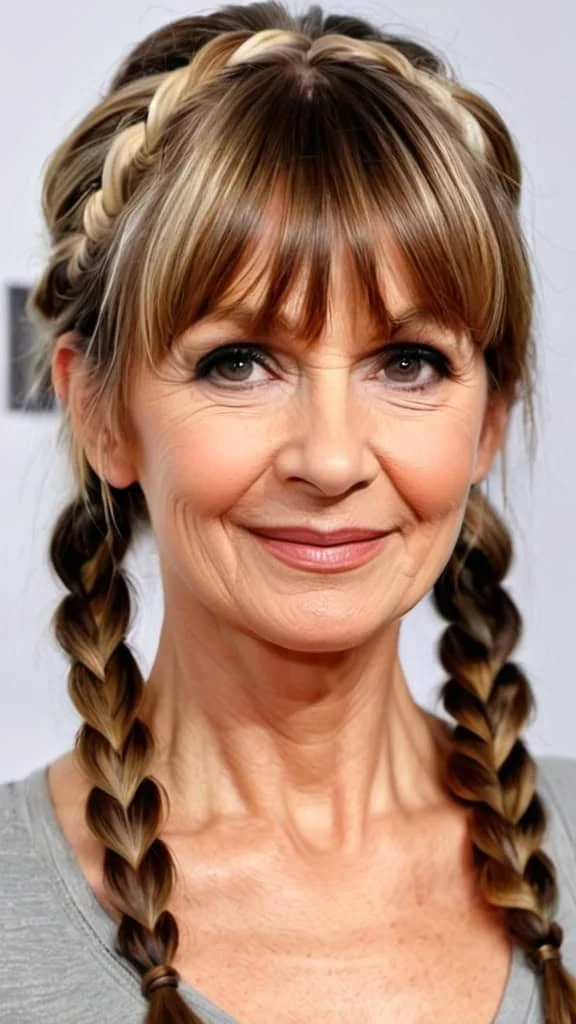Bangs with a Side Braid Hairstyles with bangs for older women