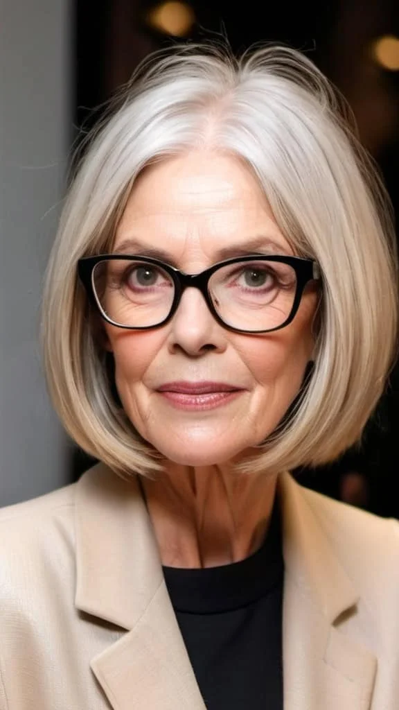 Blunt Long Bob Hairstyles with glasses over 50