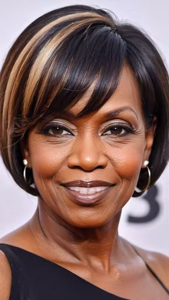 Bob with Side Swept Bangs Hairstyles for black women over 50