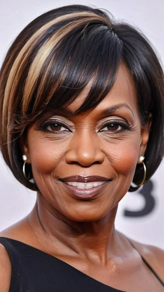 Bob with Side Swept Bangs Hairstyles for black women over 50