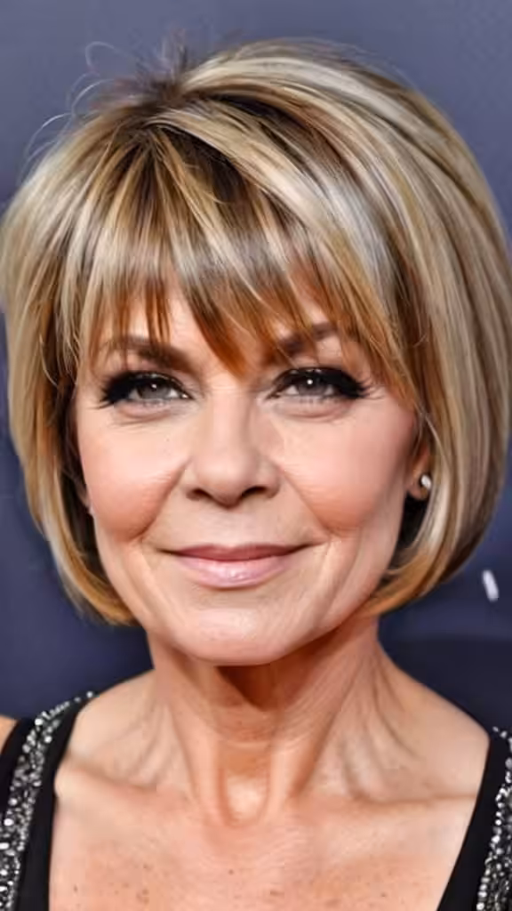Bob with a Swoop Bang Short hairstyles for round faces over 50