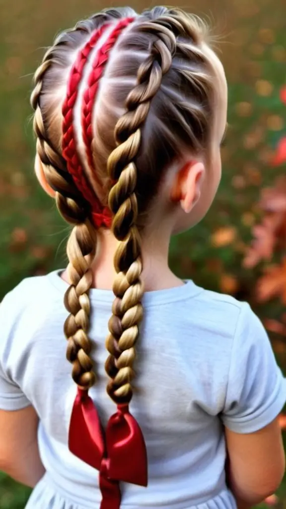 Braids with Ribbons Braided Hairstyles for Thanksgiving for kids