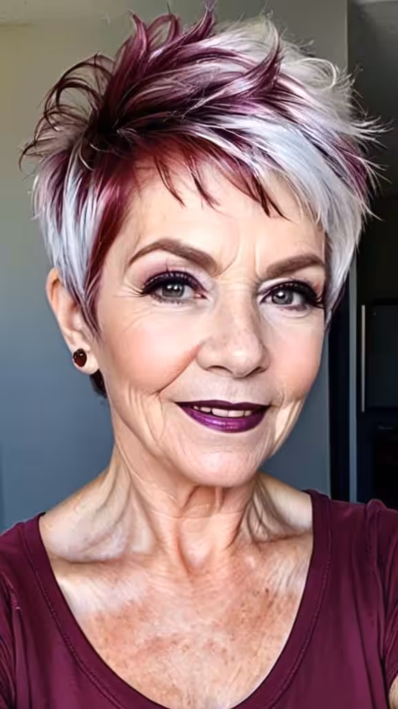 Burgandy Pixie Unicorn Hair For Woman Over 60