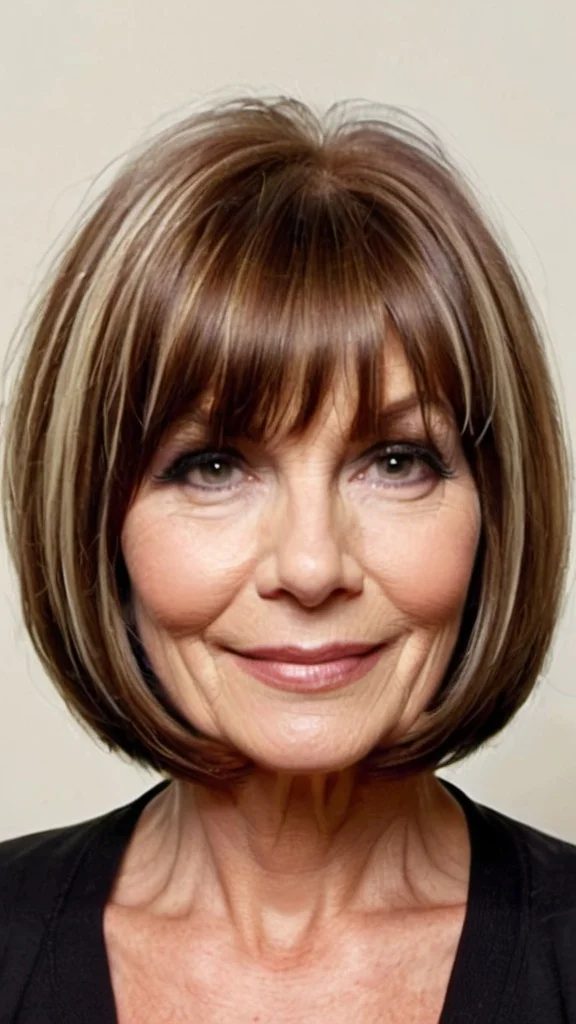 Center Parted Round Bob Medium Length Hairstyles For Women Over 70
