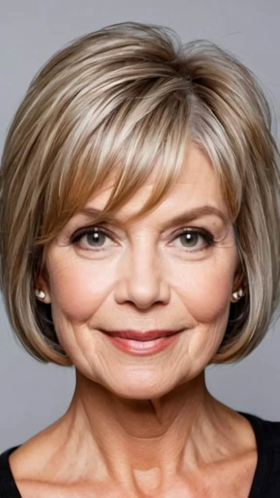 Chin-Length Textured Bob Short Hairstyles For Fine Hair for Woman Over 70