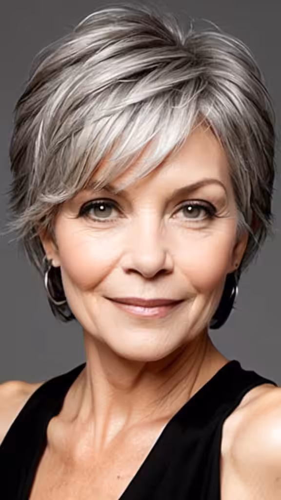 Choppy Bob Short Gray Hairstyles For Women Over 50