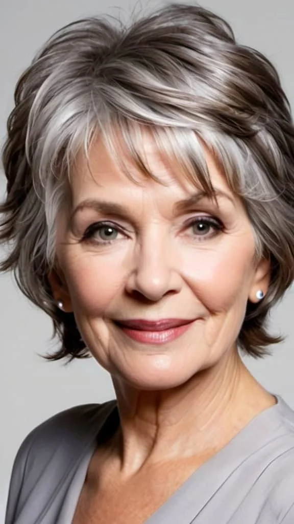 Choppy Layered Waves Gray Hairstyles For Women Over 60