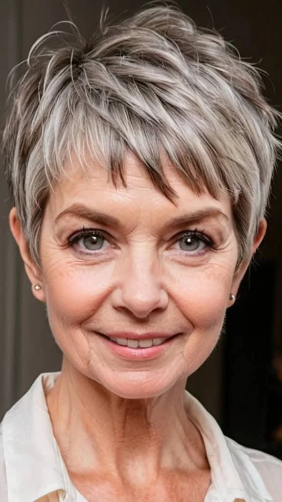 Choppy Pixie With Short Fringe Bangs Short Hairstyles For Fine Hair for Woman Over 70