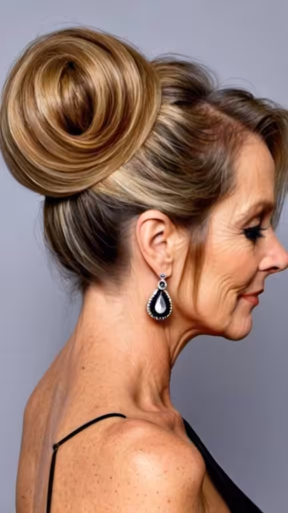 Classic Low Bun Long hairstyles for women over 50