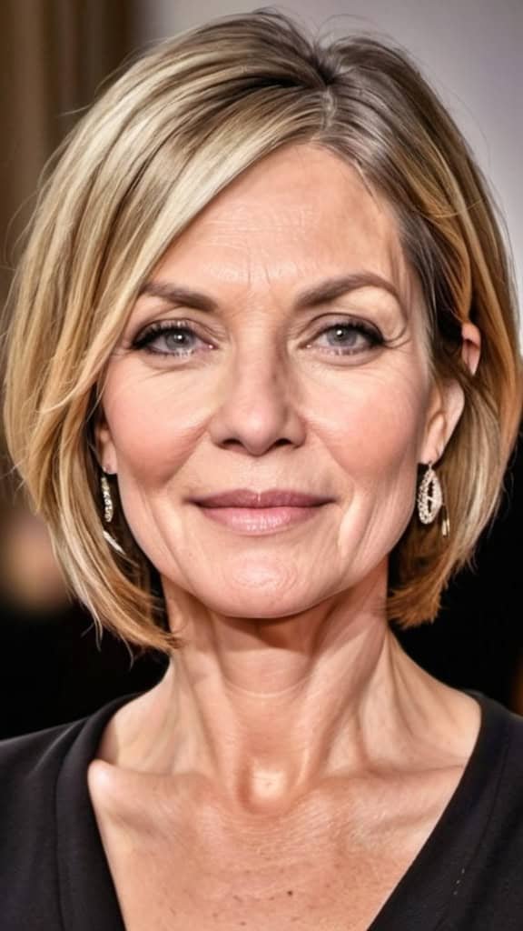 Collarbone Middle-Parted Cut Wavy Hairstyles For Women Over 40
