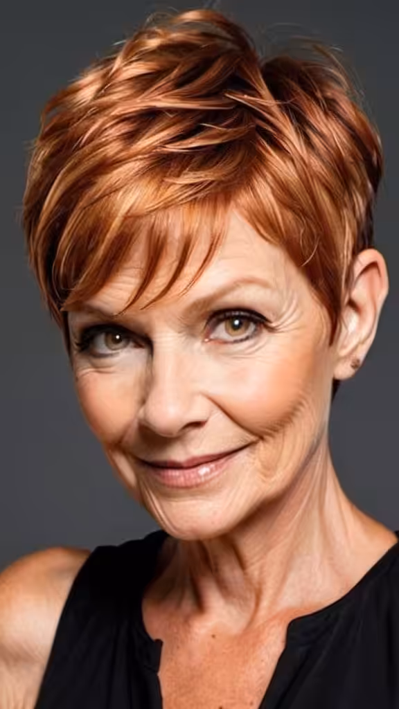 Copper Feathered Pixie Pixie Haircuts For Women Over 50