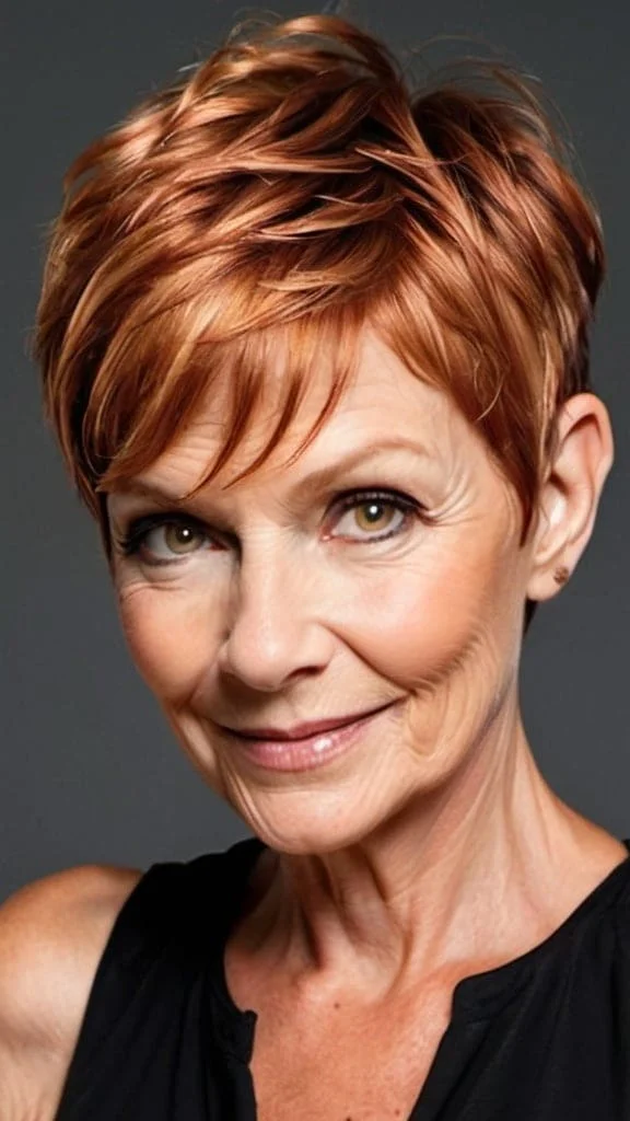 Copper Feathered Pixie Pixie Haircuts For Women Over 50