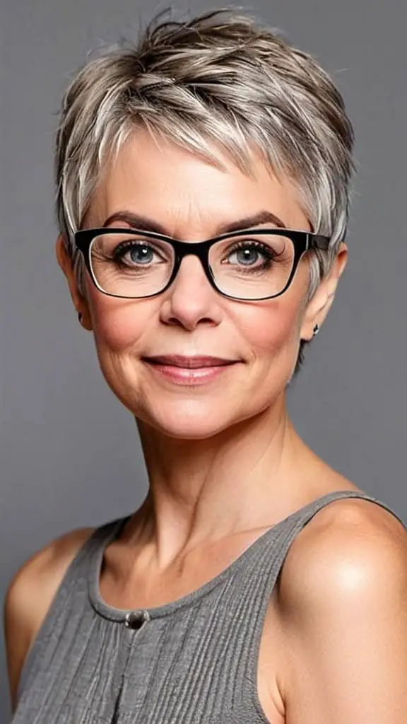 Cropped Pixie Pixie Hairstyles With Glasses For Woman Over 50