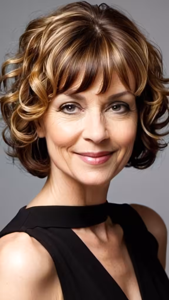 Curly Bob With Bangs Hairstyles for women over 40