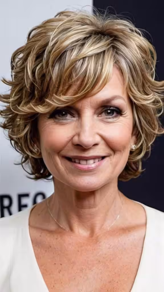 Curly Layered Bob Short hairstyles for round faces over 50