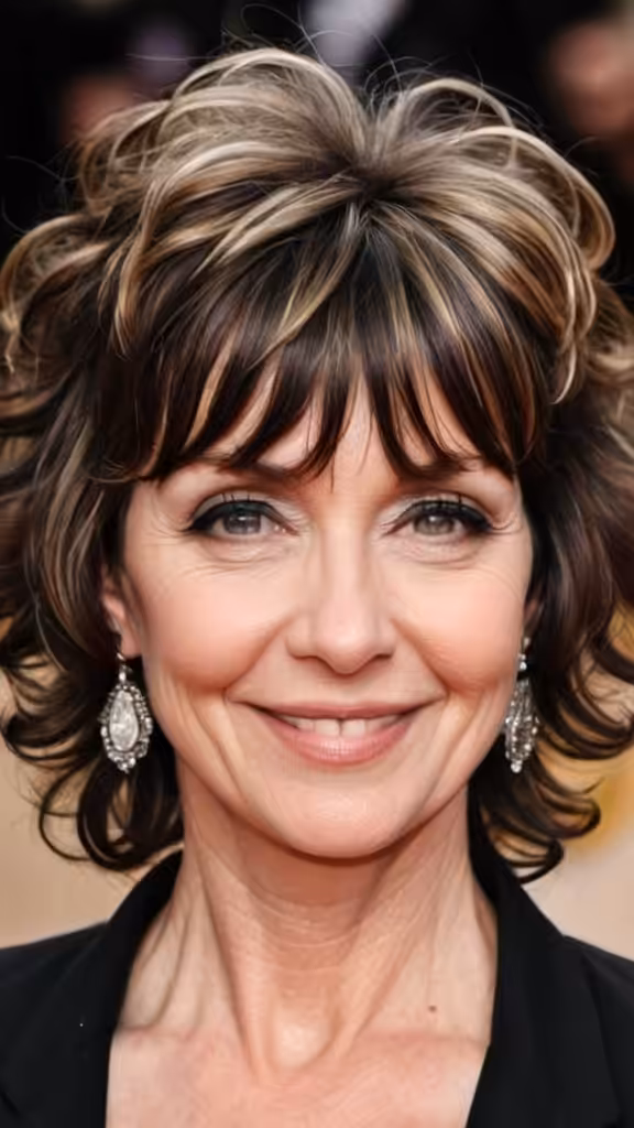 Curly Shag with Bangs Hairstyles for women over 40