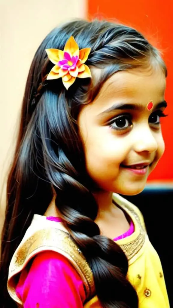 Deep Side Parting Diwali Hairstyles for kids