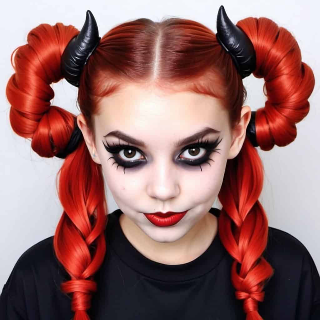 Devil Horn Buns Hairstyles for Halloween for Women
