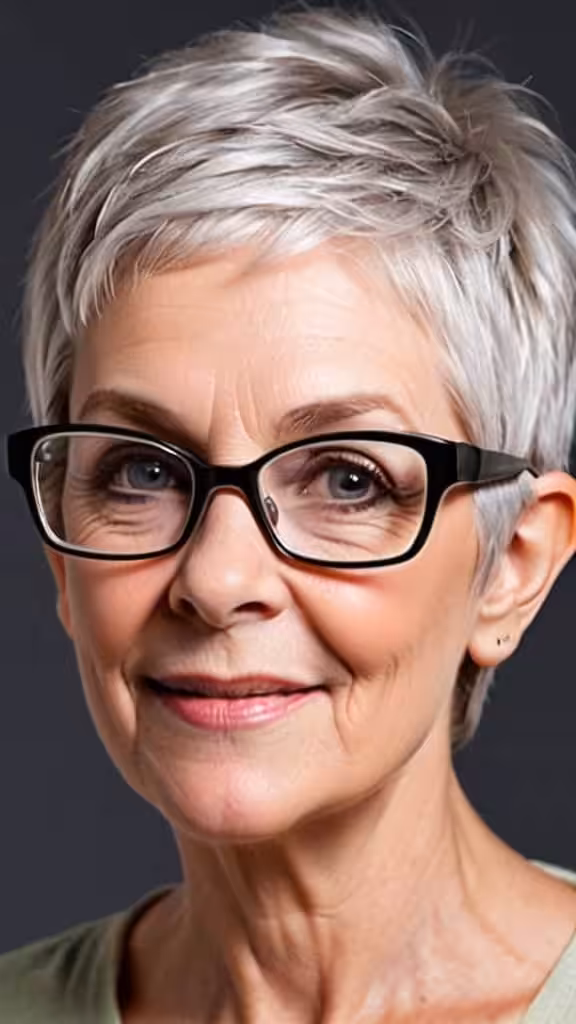 Dimensional Pixie Hairstyles With Glasses For Woman Over 60