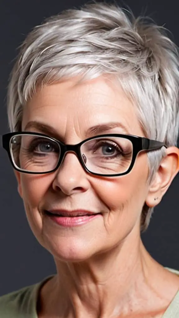 Dimensional Pixie Hairstyles With Glasses For Woman Over 60