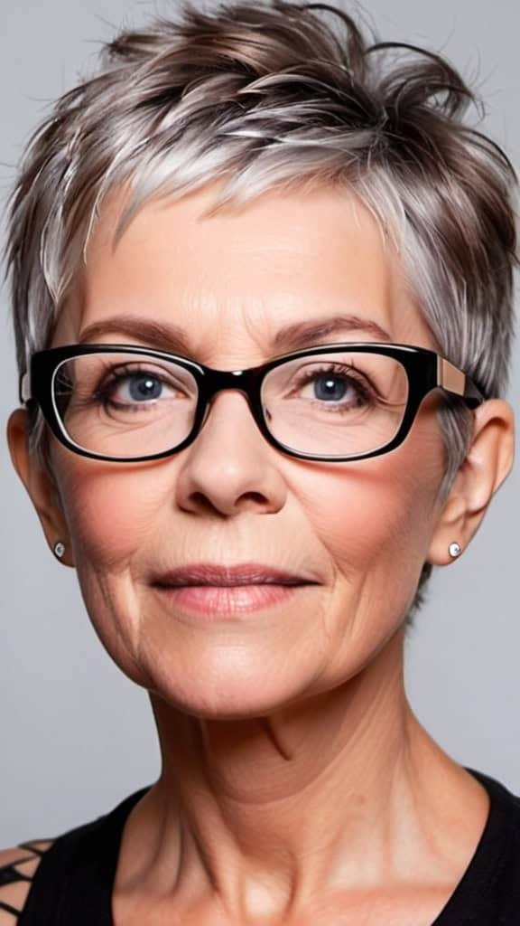 Edgy Pixie Hairstyles With Glasses For Women Over 70