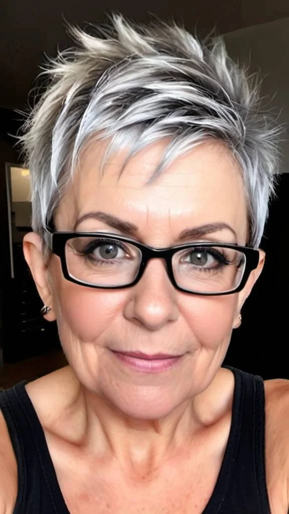 Edgy Pixie with Spikes Hairstyles with glasses over 50