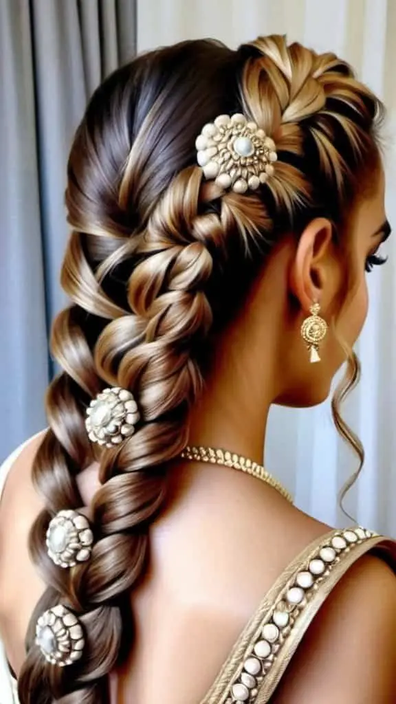 Embellished Bubble Braid Indian Wedding Hairstyles for Girls