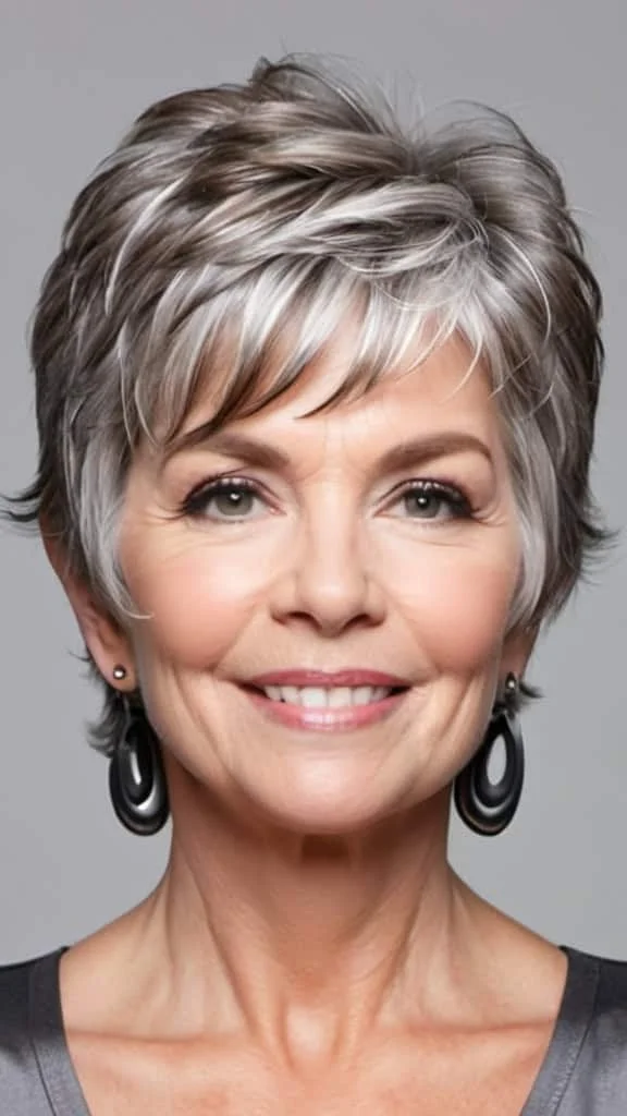 Face-Framing Choppy Shag Short Gray Hairstyles For Women Over 60