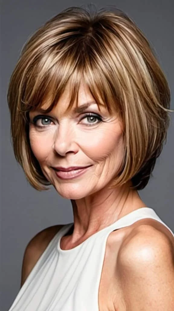 Feathered Bob with Bangs Short Hairstyles For Thin Hair For Woman Over 50