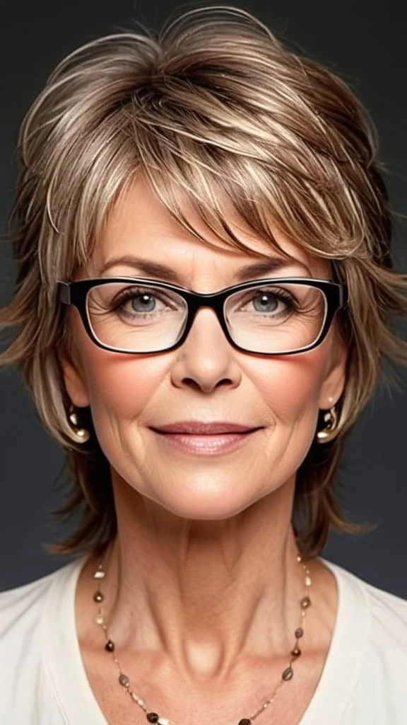 Feathered Layers Hairstyles with glasses over 50