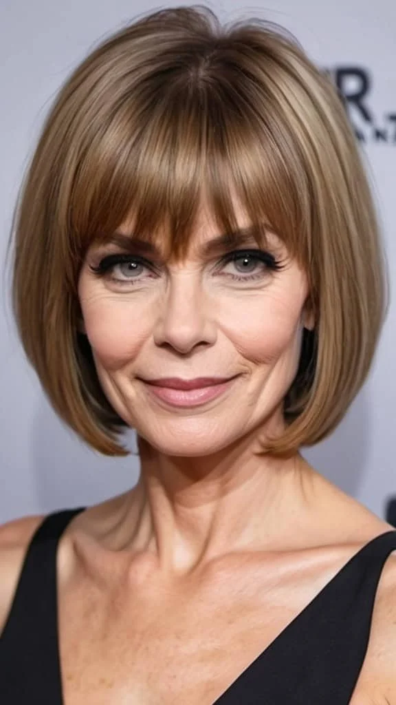 Feathered Modern Bob with Slim Bangs Hairstyles With Bangs For Women Over 40