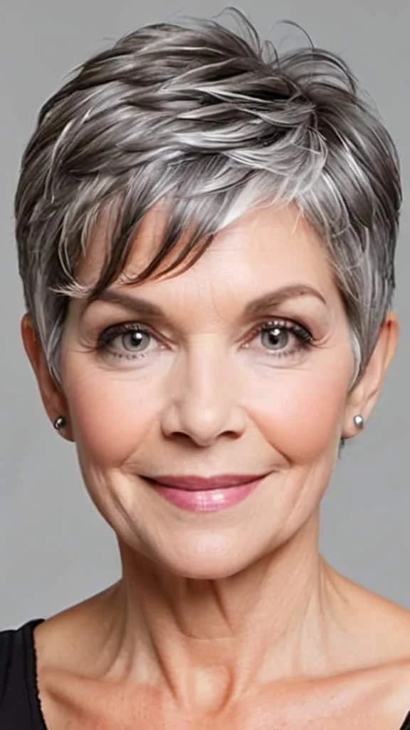 Feathered Pixie Short Gray Hairstyles For Women Over 60