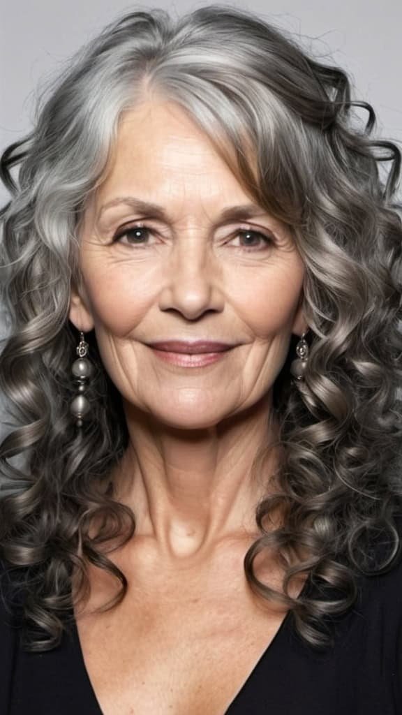 Flattering Curly for Greying Long Hair Long Hairstyles For Older Women