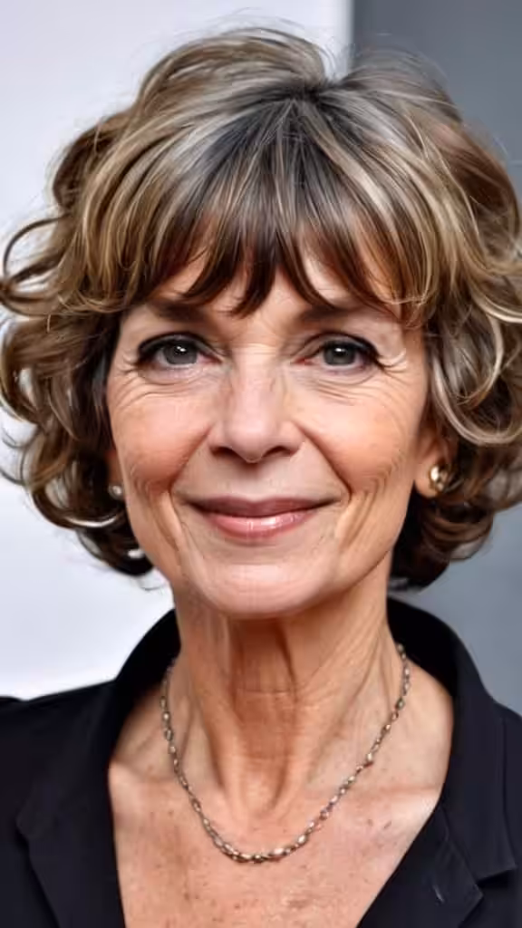 French Bob with Bangs Curly hairstyles for women over 50