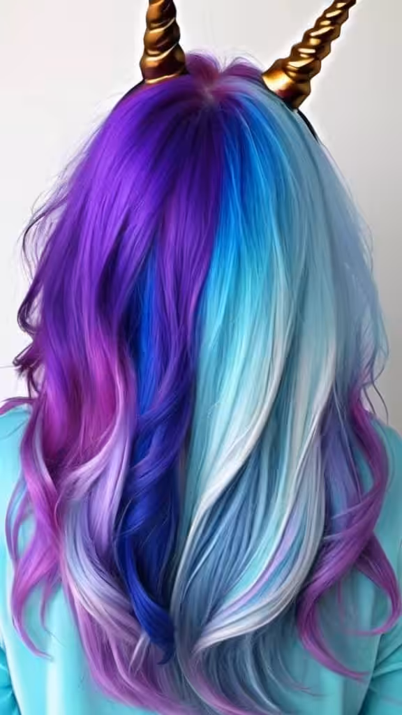 Half Purple Half Blue Unicorn Hair For Woman Over 60