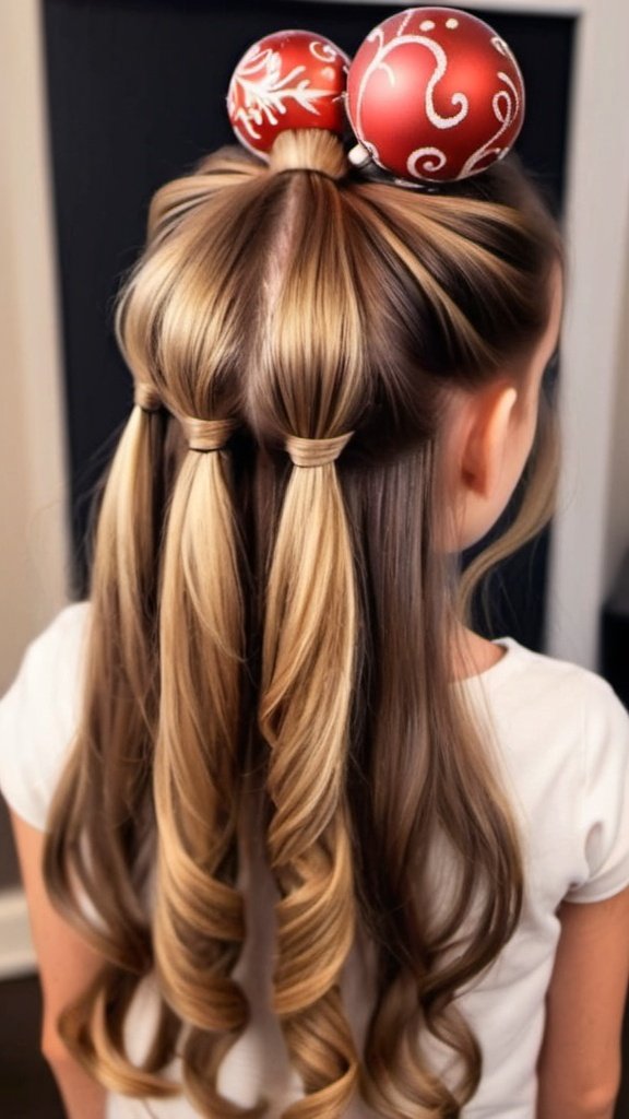 Half Up Half Down Bun Christmas Hairstyles for Girls