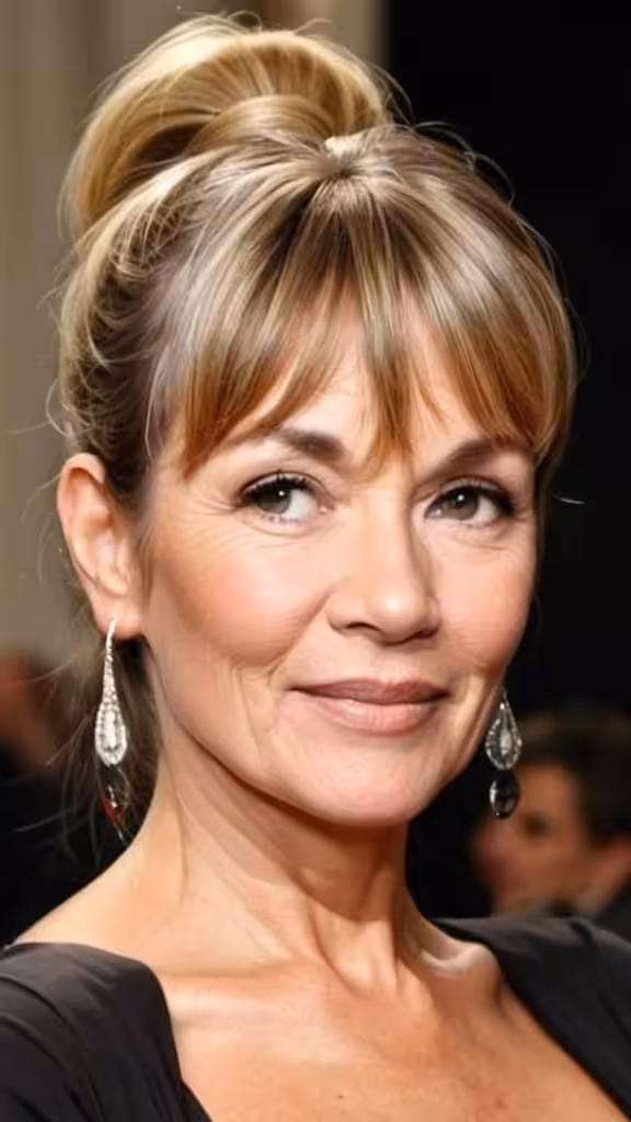 High Pony with Wispy Bangs Long hairstyles after 50