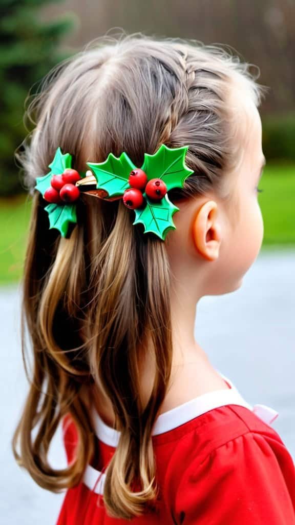 Holly Berry Hairpins Christmas Hairstyles for Kids