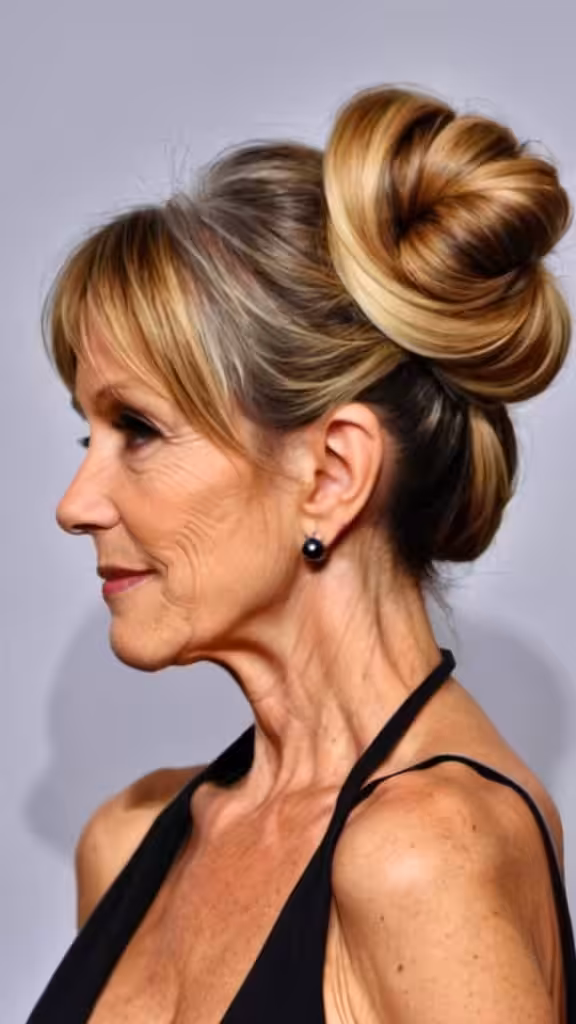 Knotted Side Buns Long hairstyles for women over 50
