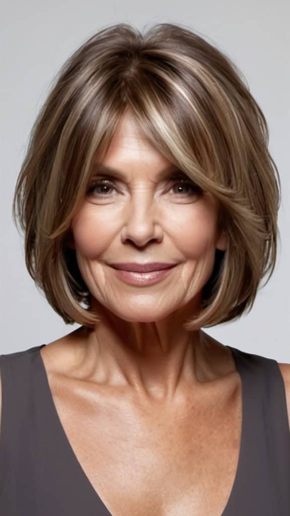 Layered Balayage Bob Medium Length Hairstyles For Woman Over 60