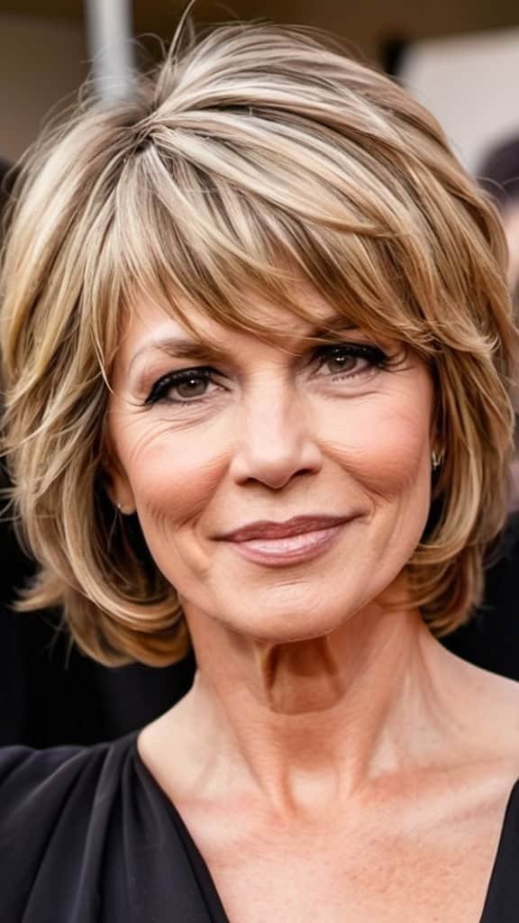 Layered Bob with Side Swept Bangs Wavy Hairstyles For Women Over 50