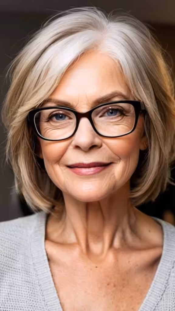 Layered Lob Hairstyles With Glasses For Woman Over 60