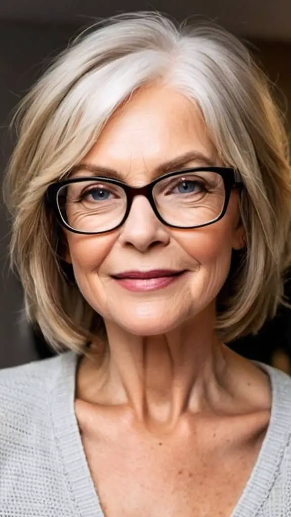 Layered Lob Hairstyles With Glasses For Woman Over 60
