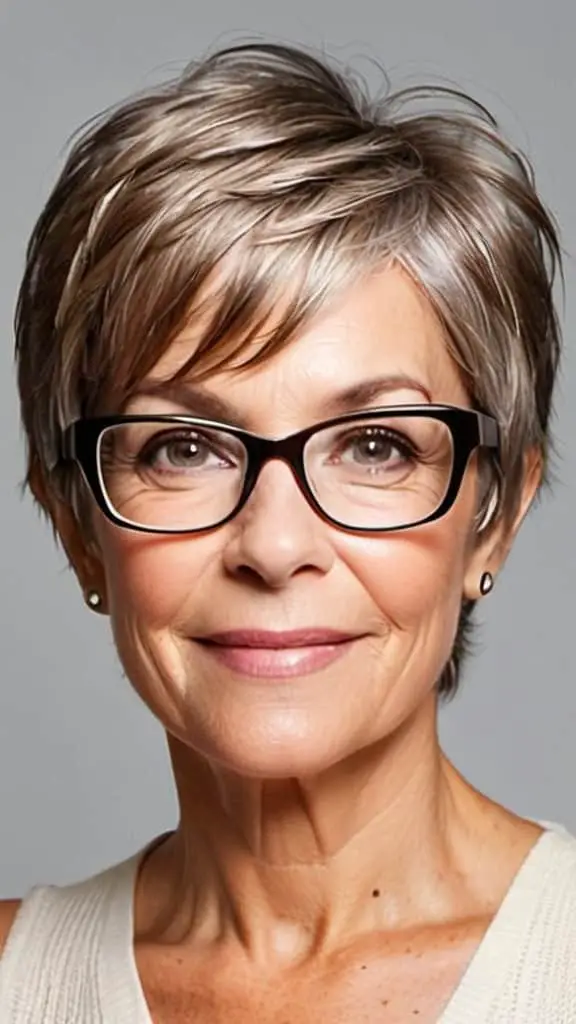 Layered Pixie Bob Hairstyles With Glasses For Woman Over 60