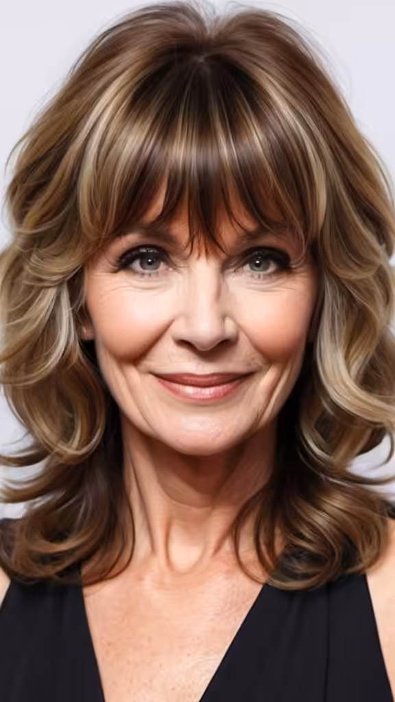 Layered Waves with Bangs Wavy Hairstyles For Women Over 60
