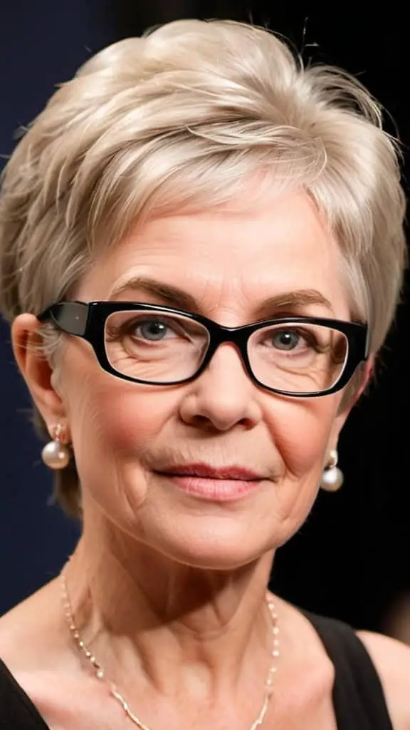 Layered Wedge Hairstyles With Glasses For Woman Over 60