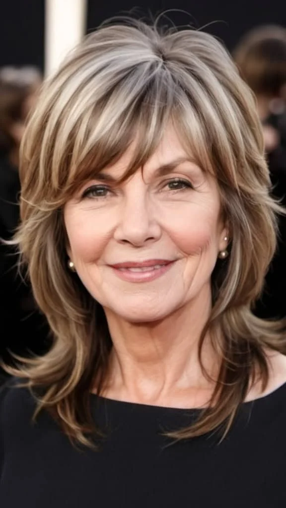 Layers with Side Bangs Medium Length Hairstyles For Woman Over 60