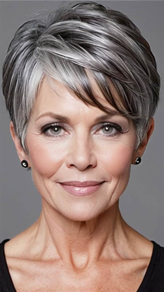 Long Bixie Short Gray Hairstyles For Women Over 50